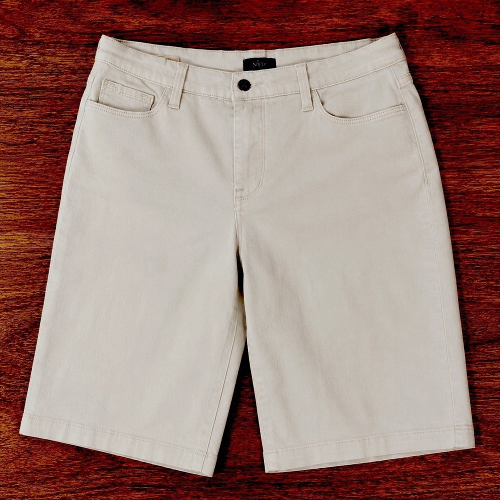NYDJ Lift Tuck Bermuda Shorts Size 10 Women's Stretch Mid Rise Beige Khaki